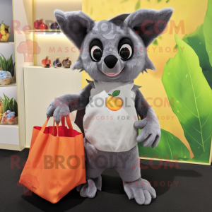 Gray Fruit Bat mascot costume character dressed with a Capri Pants and Tote bags