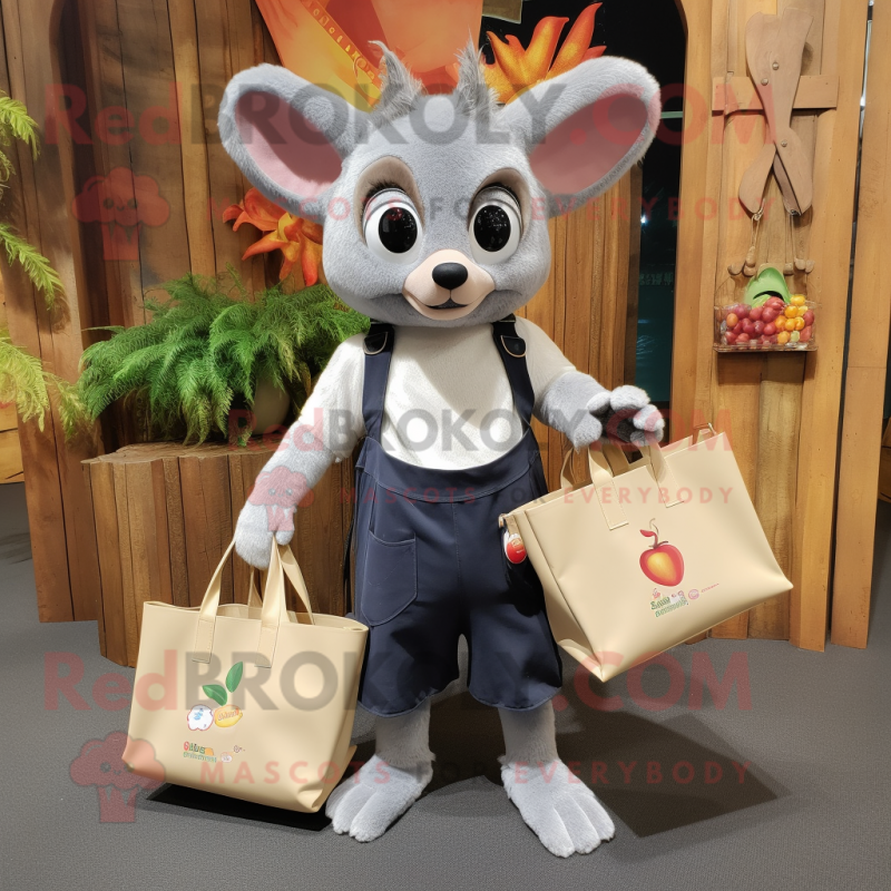 Gray Fruit Bat mascot costume character dressed with a Capri Pants and Tote bags
