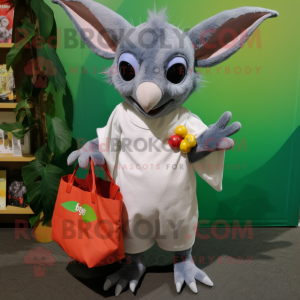 Gray Fruit Bat mascot costume character dressed with a Capri Pants and Tote bags