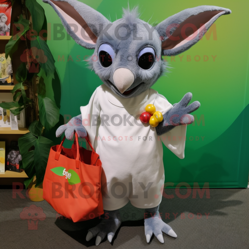 Gray Fruit Bat mascot costume character dressed with a Capri Pants and Tote bags Gray Fruit Bat mascot costume character dressed with a Capri Pants and Tote bags