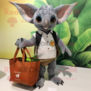 Gray Fruit Bat mascot costume character dressed with a Capri Pants and Tote bags