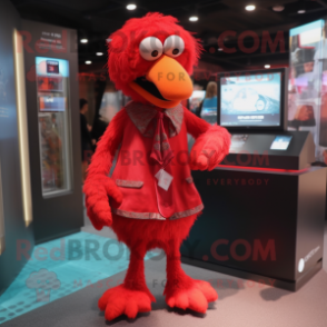 Red Crow mascot costume character dressed with a Romper and Coin purses