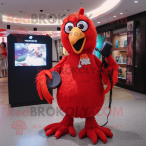Red Crow mascot costume character dressed with a Romper and Coin purses