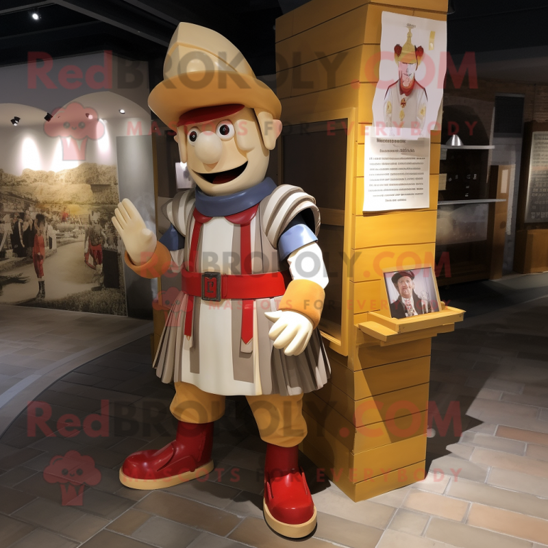 Beige Swiss Guard mascot costume character dressed with a Cargo Pants and Keychains