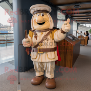 Beige Swiss Guard mascot costume character dressed with a Cargo Pants and Keychains