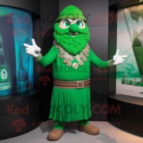 Green Wizard mascot costume character dressed with a Tank Top and Bracelets