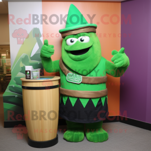 Green Wizard mascot costume character dressed with a Tank Top and Bracelets