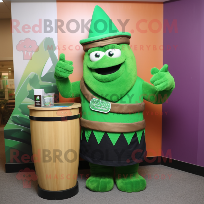 Green Wizard mascot costume character dressed with a Tank Top and Bracelets