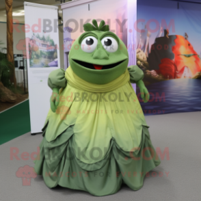 Olive Piranha mascot costume character dressed with a Ball Gown and Pocket squares