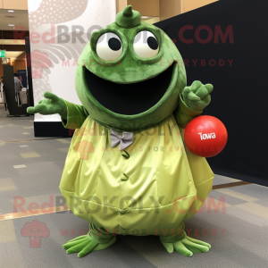 Olive Piranha mascot costume character dressed with a Ball Gown and Pocket squares