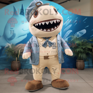 Tan Megalodon mascot costume character dressed with a Bermuda Shorts and Pocket squares