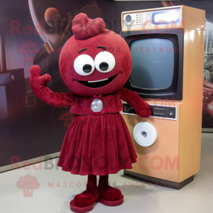 Maroon Television mascot costume character dressed with a Circle Skirt and Hairpins