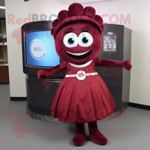 Maroon Television mascot costume character dressed with a Circle Skirt and Hairpins