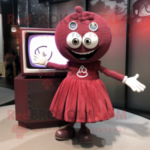 Maroon Television mascot costume character dressed with a Circle Skirt and Hairpins