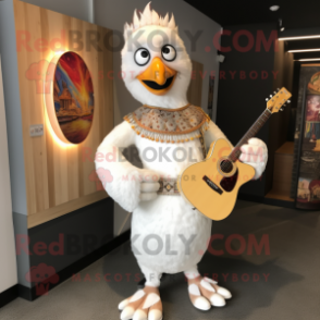White Tandoori Chicken mascot costume character dressed with a Bootcut Jeans and Hairpins