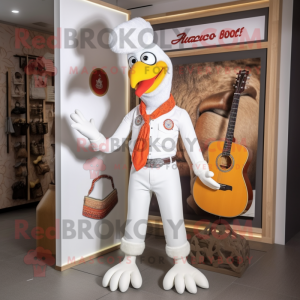 White Tandoori Chicken mascot costume character dressed with a Bootcut Jeans and Hairpins