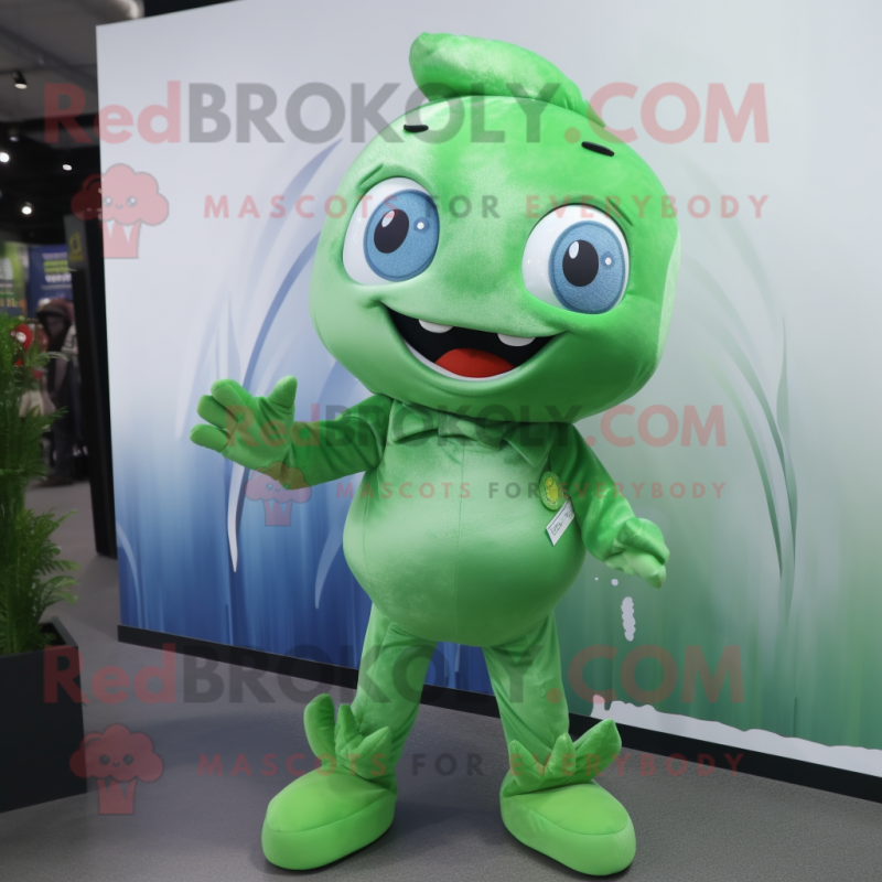 Green Goldfish mascot costume character dressed with a Jeggings and Foot pads Green Goldfish mascot costume character dressed with a Jeggings and Foot pads