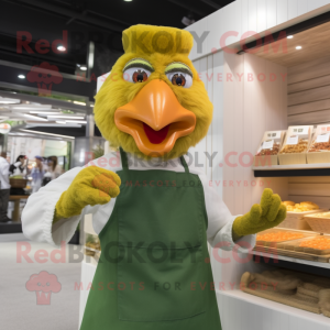 Olive Butter Chicken mascot costume character dressed with a Dress Shirt and Gloves