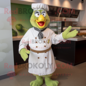 Olive Butter Chicken mascot costume character dressed with a Dress Shirt and Gloves