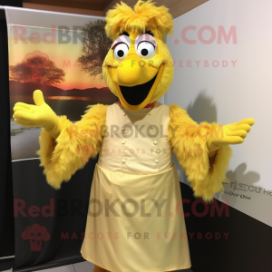 Olive Butter Chicken mascot costume character dressed with a Dress Shirt and Gloves