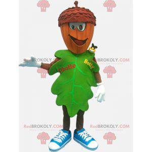 Green leaf mascot with an acorn-shaped head - Redbrokoly.com