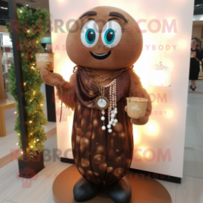 Brown Scented Candle mascot costume character dressed with a Dress and Necklaces