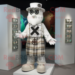 White Celtic Cross mascot costume character dressed with a Button-Up Shirt and Hat pins