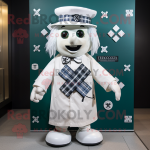 White Celtic Cross mascot costume character dressed with a Button-Up Shirt and Hat pins