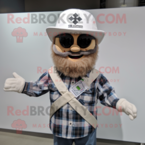 White Celtic Cross mascot costume character dressed with a Button-Up Shirt and Hat pins