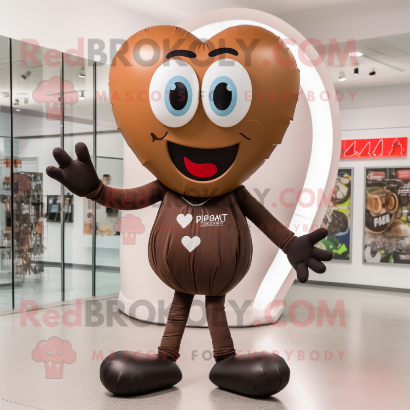 Brown Heart Shaped Balloons mascot costume character dressed with a Jeggings and Shoe clips Brown Heart Shaped Balloons mascot costume character dressed with a Jeggings and Shoe clips