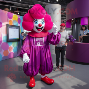 Magenta Clown mascot costume character dressed with a T-Shirt and Berets