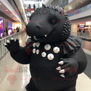 Black Glyptodon mascot costume character dressed with a Button-Up Shirt and Earrings