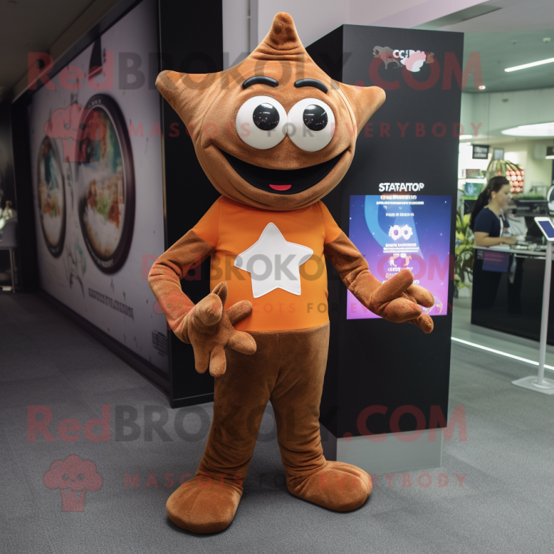 Brown Starfish mascot costume character dressed with a Turtleneck and Digital watches