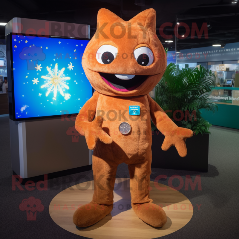 Brown Starfish mascot costume character dressed with a Turtleneck and Digital watches