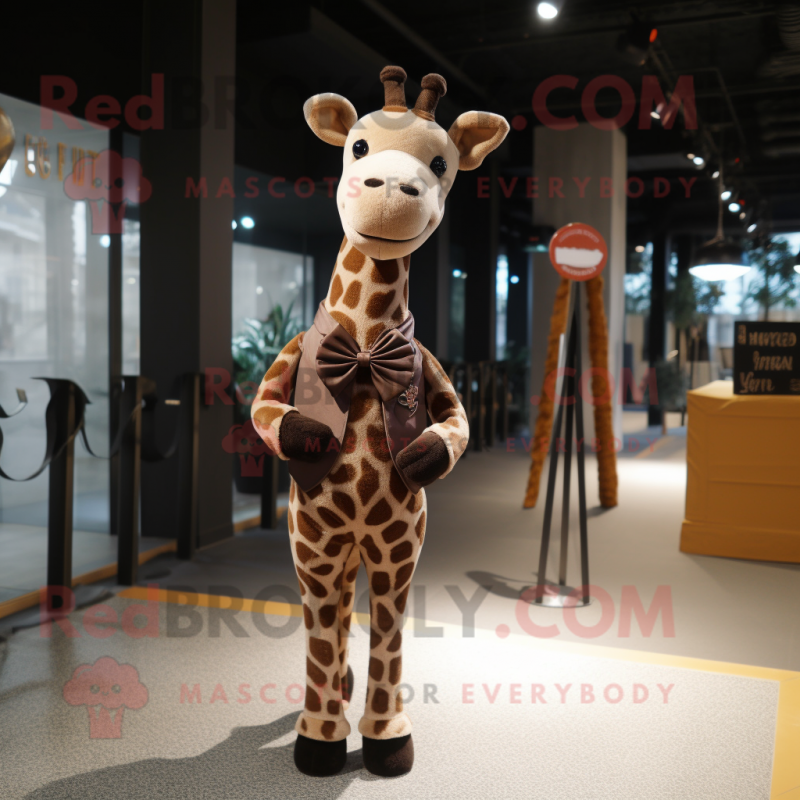 Brown Giraffe mascot costume character dressed with a Sheath Dress and Bow ties