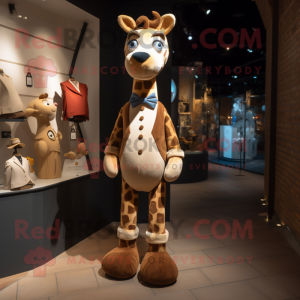 Brown Giraffe mascot costume character dressed with a Sheath Dress and Bow ties