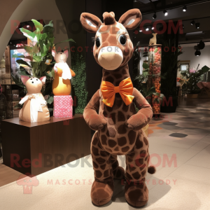 Brown Giraffe mascot costume character dressed with a Sheath Dress and Bow ties