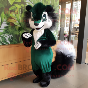 Forest Green Skunk mascot costume character dressed with a Sheath Dress and Hair clips