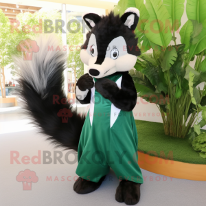 Forest Green Skunk mascot costume character dressed with a Sheath Dress and Hair clips