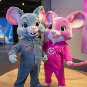 Magenta Dormouse mascot costume character dressed with a Boyfriend Jeans and Rings