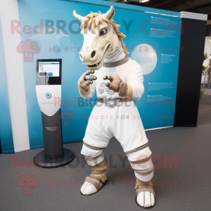 White Quagga mascot costume character dressed with a Culottes and Bracelet watches