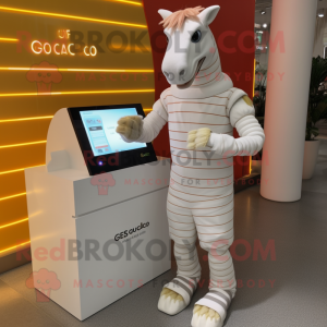 White Quagga mascot costume character dressed with a Culottes and Bracelet watches