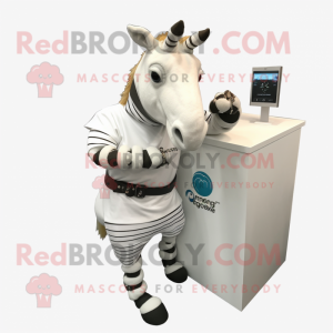 White Quagga mascot costume character dressed with a Culottes and Bracelet watches