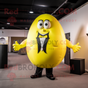 Lemon Yellow Strongman mascot costume character dressed with a Tuxedo and Wraps