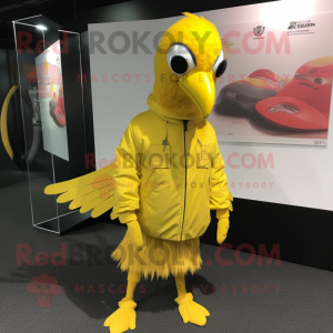 Lemon Yellow Pheasant mascot costume character dressed with a Windbreaker and Keychains