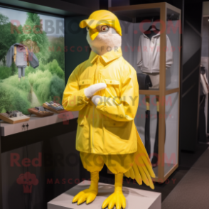 Lemon Yellow Pheasant mascot costume character dressed with a Windbreaker and Keychains