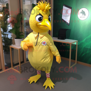 Lemon Yellow Pheasant mascot costume character dressed with a Windbreaker and Keychains