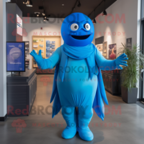 Blue Pho mascot costume character dressed with a Bodysuit and Wraps