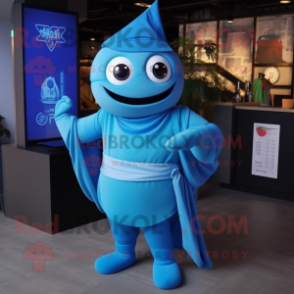 Blue Pho mascot costume character dressed with a Bodysuit and Wraps
