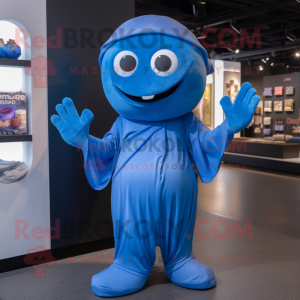 Blue Pho mascot costume character dressed with a Bodysuit and Wraps